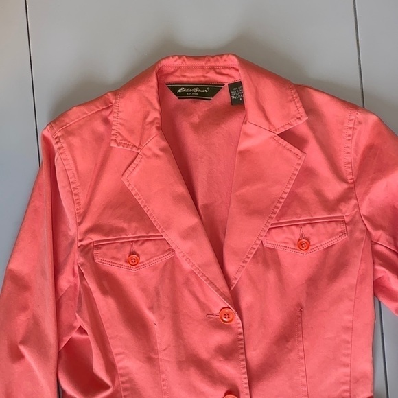 EDDIE Bauer 100% Cotton Button-up Light Coral Salmon Jacket Women’s Size 6 - Picture 6 of 12